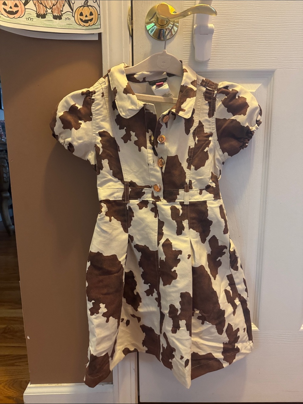 Vince Camuto Brown and White Cow-Print Puff Sleeve Dress